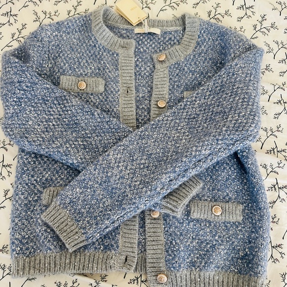 Maje Light Blue Tweed Sequin Cardigan Jacket Size 2 NWT - Picture 12 of 14
